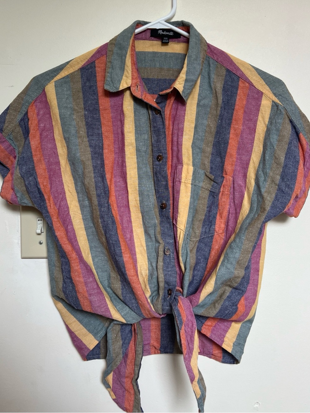 Madewell Multistripe Button-Front Shirt in Mustard, Olive & Rose